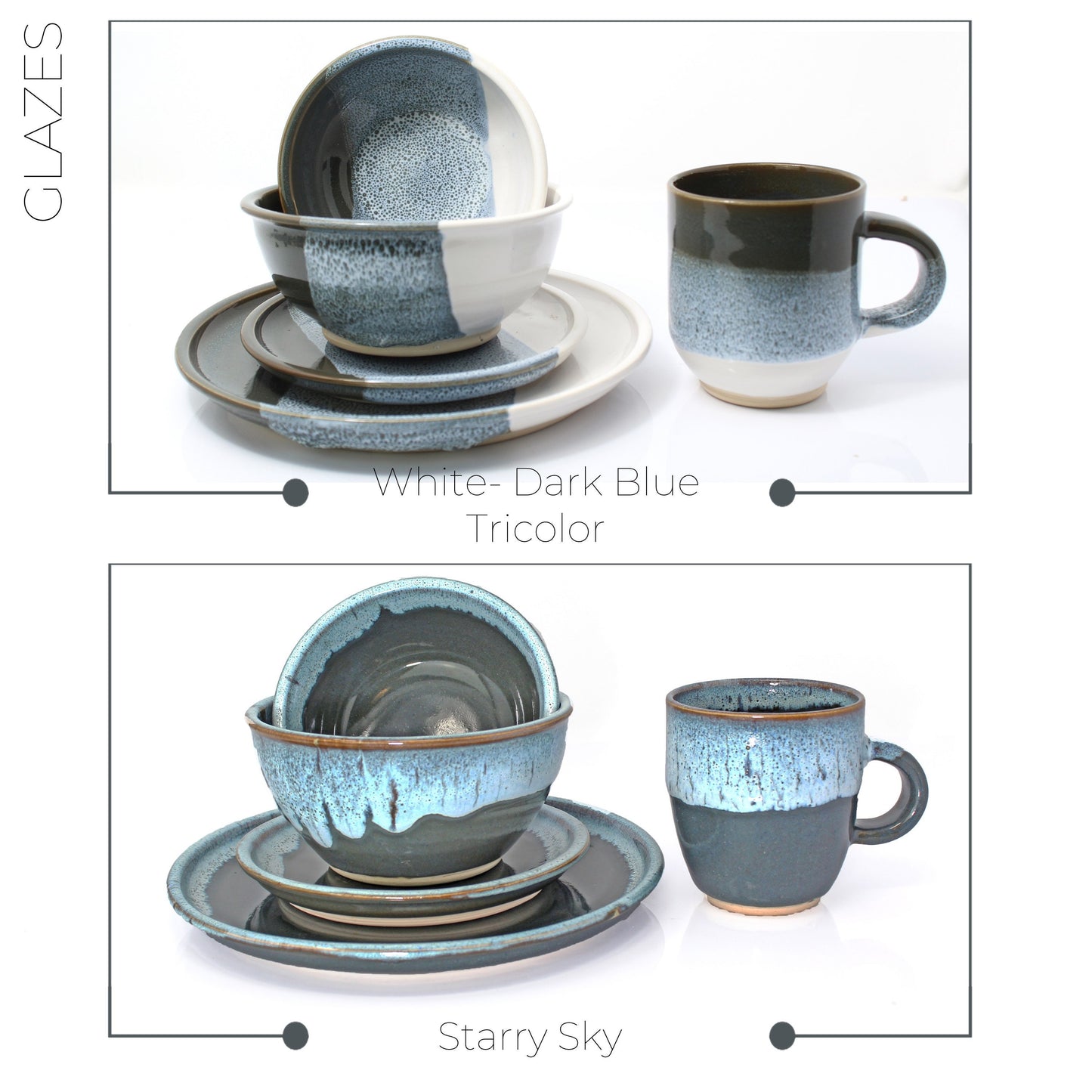 Blue Stoneware Dinnerware Set, Pottery Dinnerware Set Rustic, Dinnerware Set Stoneware, Handmade Dish Set Pottery, Blue Dishes Set