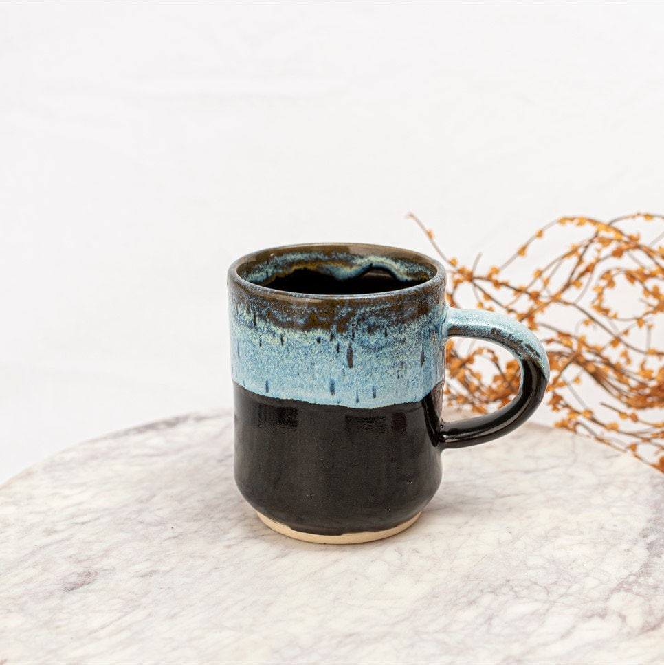 Dripped Black Stoneware Mug With Handle, Stoneware Coffee Mug, Pottery Mug Handmade, Handmade Pottery Mug.Modern Mug, Stoneware Tea Mug