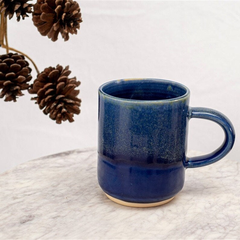 Bright Blue Stoneware Mug With Handle, Stoneware Coffee Mug, Pottery Mug Handmade, Handmade Pottery Mug.Modern Mug, Stoneware Tea Mug