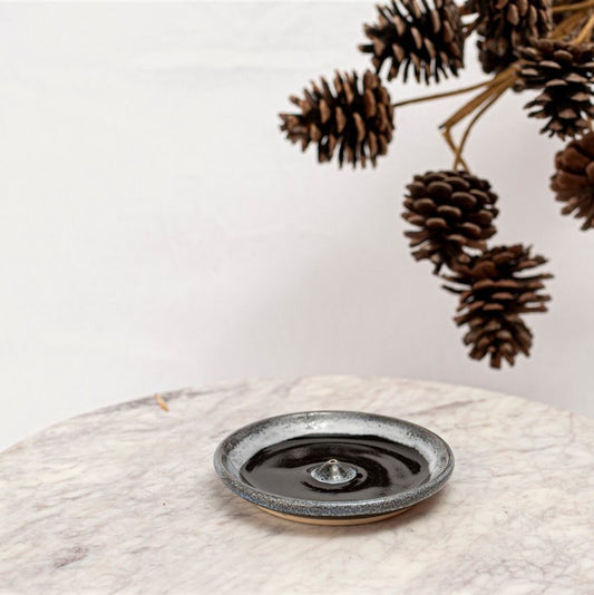 Dripped Black Stoneware Incense Holder, Stoneware Incense Burner, Handmade Incense Dish, Incense Stick Burner, Incense Stick Holder.