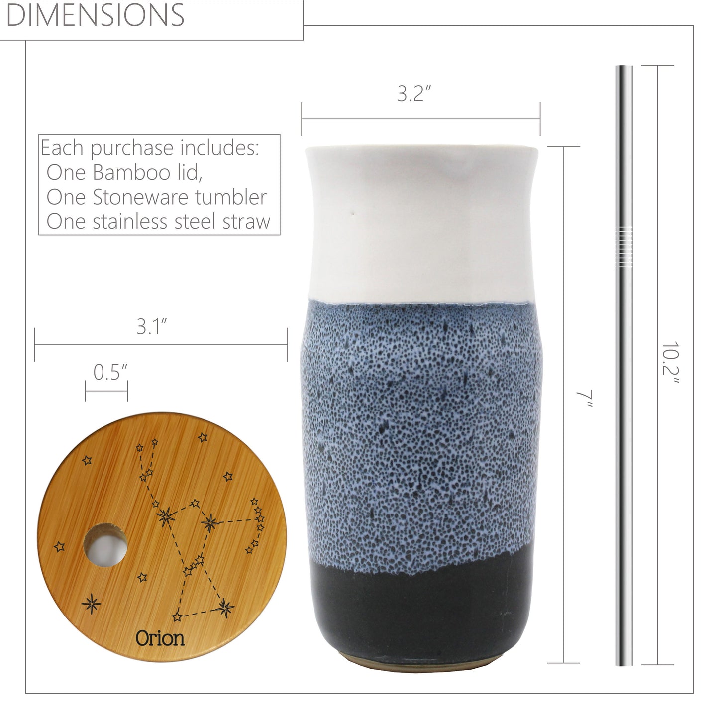 Constellations Handmade Ceramic Tumbler with Lid, , Stoneware Tumbler Set with Bamboo Engraved Lid, Eco friendly Tumbler, Ecofriendly Gift.