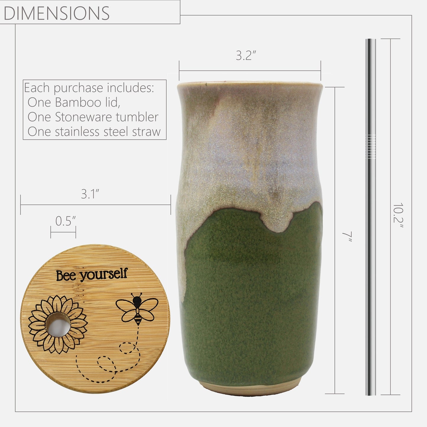 Animal Handmade Ceramic Tumbler with Lid, , Stoneware Tumbler Set with Bamboo Engraved Lid, Eco friendly Tumbler, Ecofriendly Gift.