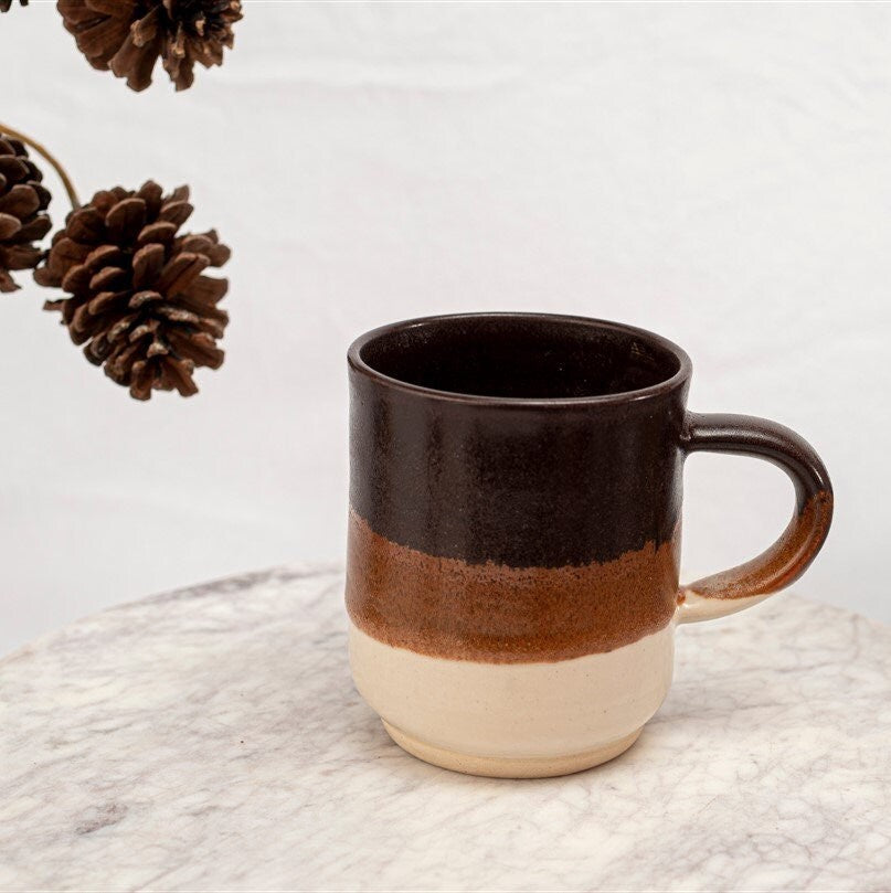 Brown Tricolor Stoneware Mug With Handle, Stoneware Coffee Mug, Brown Pottery Mug Handmade,  Handmade Pottery Mug. Stoneware Tea Mug,