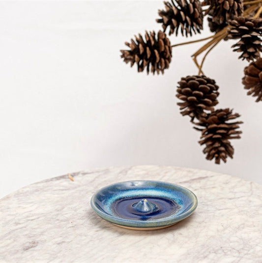 Bright Blue Stoneware Incense Holder, Stoneware Incense Burner, Handmade Incense Dish, Incense Stick Burner, Incense Stick Holder.