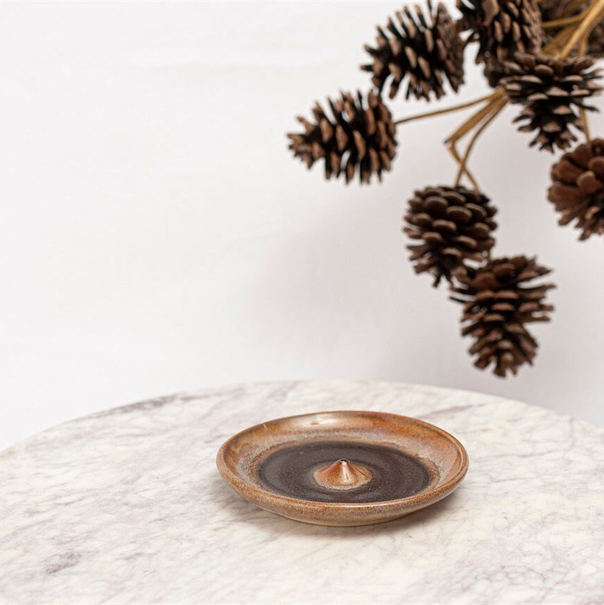 Brown Agate Stoneware Incense Holder, Brown Stoneware Incense Burner, Handmade Incense Dish, Incense Stick Burner, Incense Stick Holder.