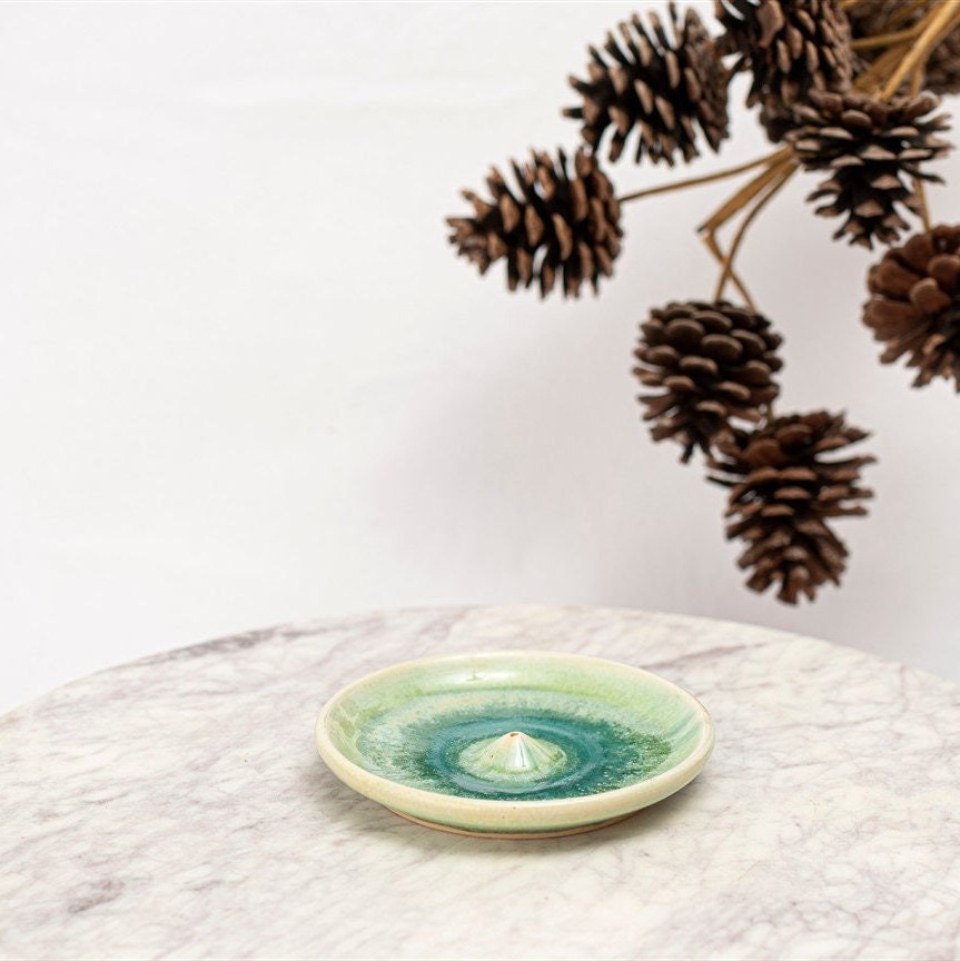 Dripped Turquoise Stoneware Incense Holder, Stoneware Incense Burner, Handmade Incense Dish, Incense Stick Burner, Incense Stick Holder