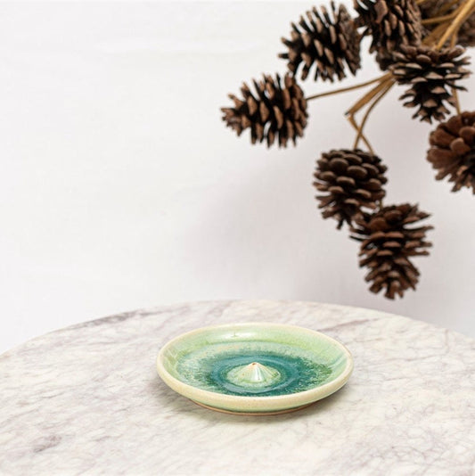Dripped Turquoise Stoneware Incense Holder, Stoneware Incense Burner, Handmade Incense Dish, Incense Stick Burner, Incense Stick Holder