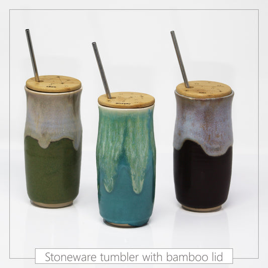 Constellations Handmade Ceramic Tumbler with Lid, , Stoneware Tumbler Set with Bamboo Engraved Lid, Eco friendly Tumbler, Ecofriendly Gift.