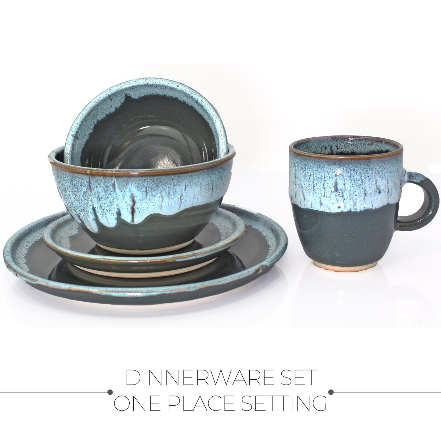 Blue Stoneware Dinnerware Set, Pottery Dinnerware Set Rustic, Dinnerware Set Stoneware, Handmade Dish Set Pottery, Blue Dishes Set