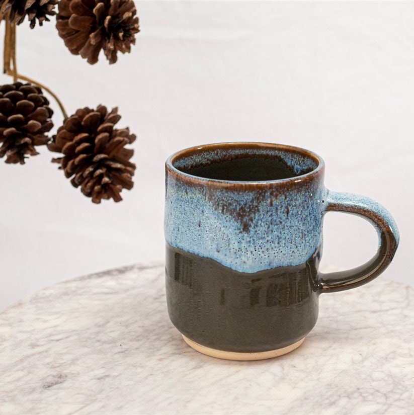 Dripped Blue Stoneware Mug With Handle, Stoneware Coffee Mug, Pottery Mug Handmade, Handmade Pottery Mug.Modern Mug, Stoneware Tea Mug