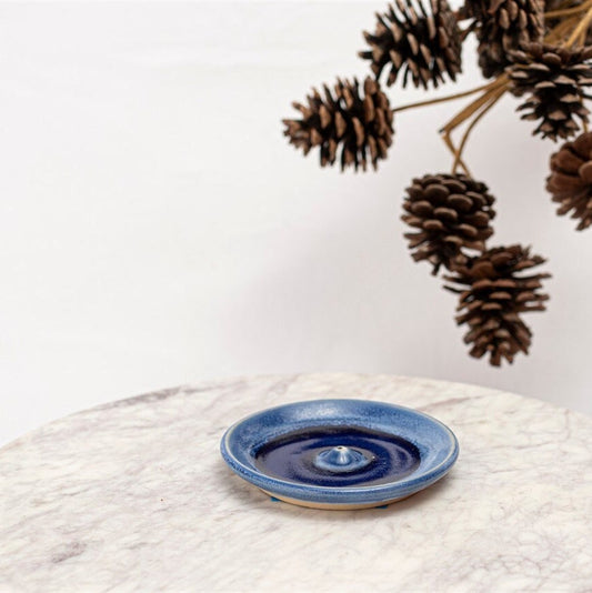 Dripped Blue Stoneware Incense Holder, Stoneware Incense Burner, Handmade Incense Dish, Incense Stick Burner, Incense Stick Holder.